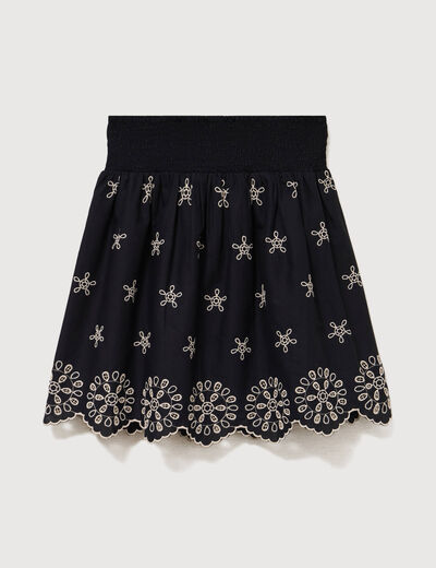 Jupe taille haute doubl&eacute;e en coton noir femme