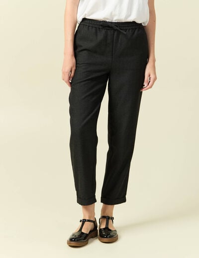Pantalon taille haute en jeans gris fonc&eacute; femme