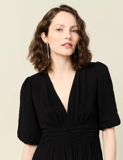 Robe longue évasée noir femme