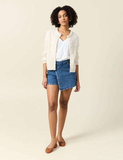 Jupe-short droite en jean denim stone femme