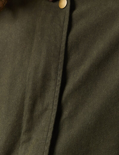 Parka oversize courte col classique vert kaki femme
