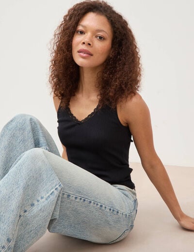 D&eacute;bardeur col v bretelles dentelle noir femme