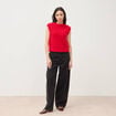 Pull droit sans manches col rond rouge femme