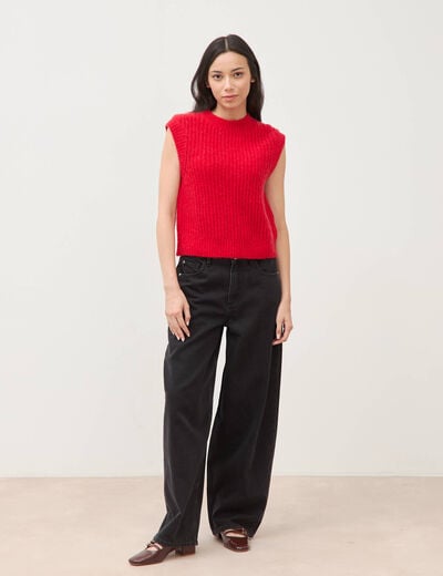 Pull droit sans manches col rond rouge femme