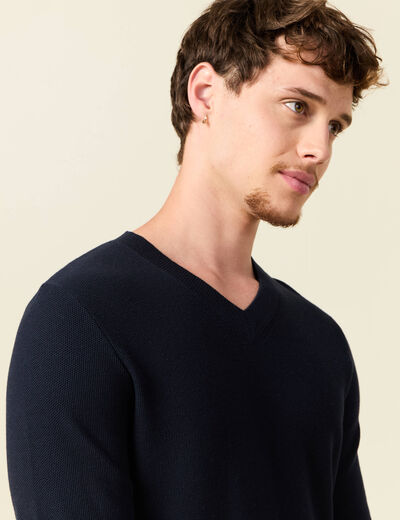Pull col V bleu marine homme