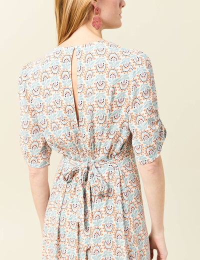 Robe longue évasée col en V blanc femme