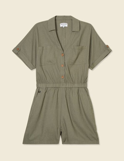 Combishort manches courtes vert kaki femme