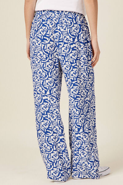 Pantalon large fluide bleu femme
