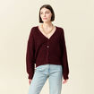 Gilet ajouré col V manches longues bordeaux femme