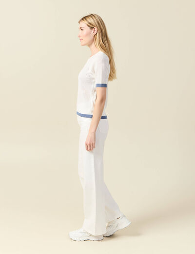 Pull manches courtes ajouré ecru femme