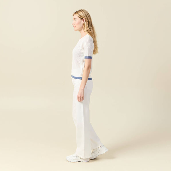 Pull manches courtes ajouré ecru femme