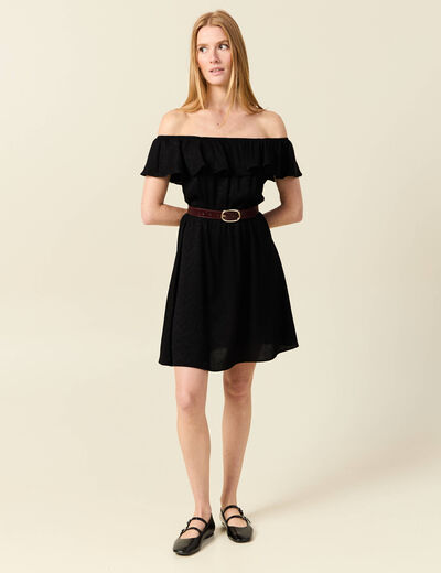 Robe col carré manches courtes noir femme
