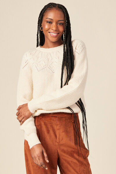 Pull manches longues creme femme