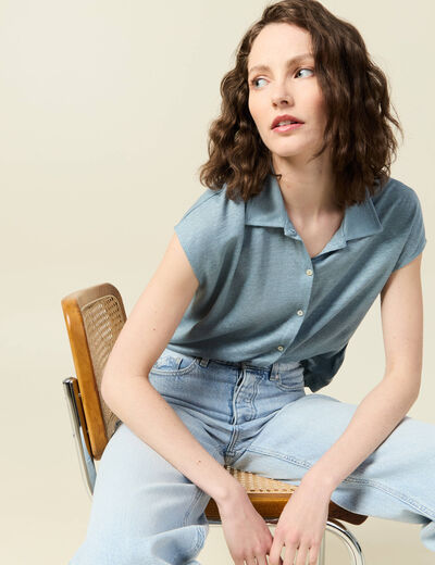 Polo manches courtes bleu gris femme