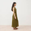 Robe fluide col v sans manches vert kaki femme