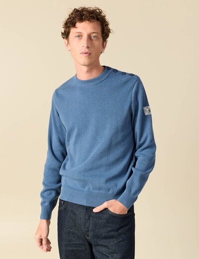 Pull fin col rond manches longues bleu fonc&eacute; homme
