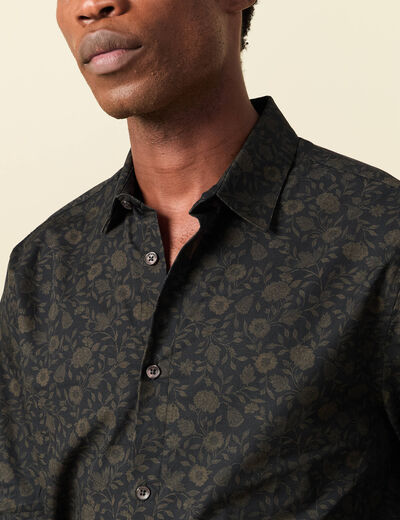 Chemise manches longues en coton noir homme