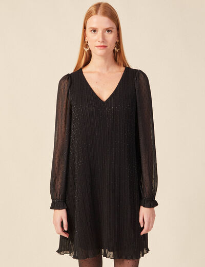 Robe trapèze plissée noir femme