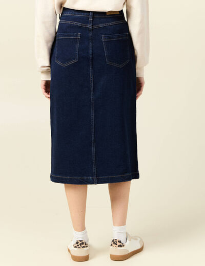 Jupe midi droite en jean denim brut femme