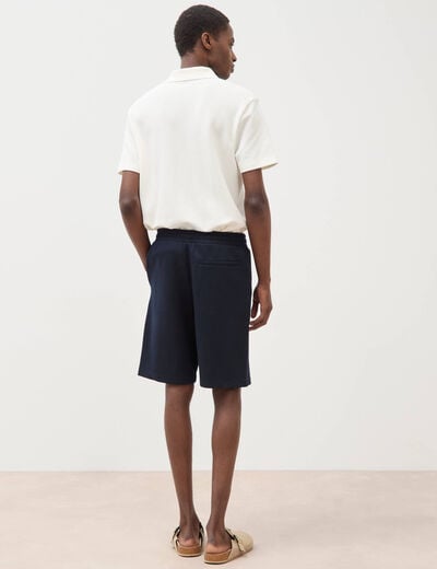 Bermuda droit &eacute;lastiqu&eacute; bleu marine homme