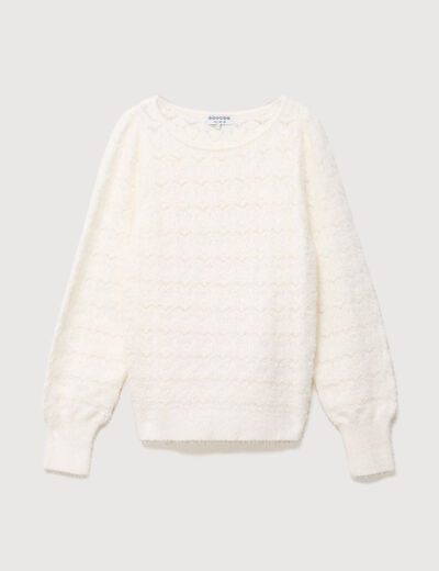 Pull manches longues col bateau ecru femme