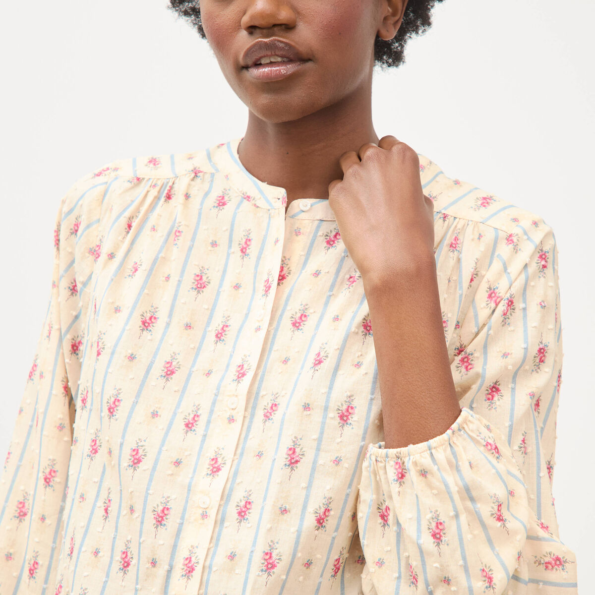 Chemise ample en coton manches longues blanc femme