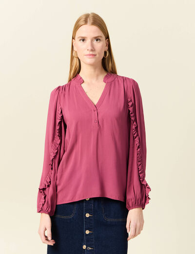 Blouse manches longues volants vieux rose femme
