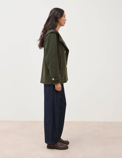Caban oversize court &agrave; capuche vert olive femme