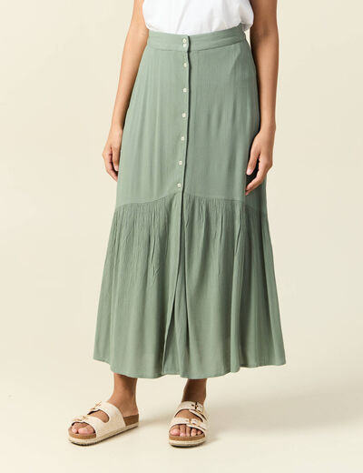 Jupe longue évasée vert kaki femme