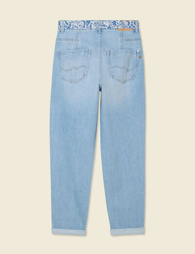 Jeans mom ceinture foulard denim bleach femme