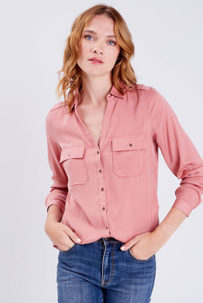 Chemise manches longues rose femme