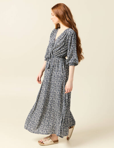 Robe longue trapèze bleu femme