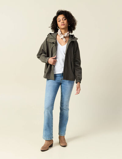 Parka oversize d&eacute;perlante &agrave; capuche vert kaki femme