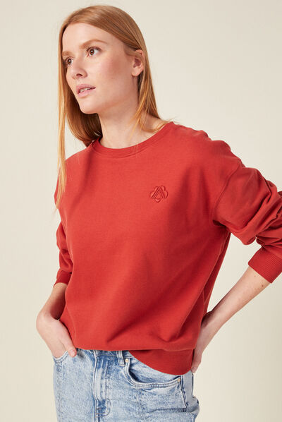 Sweat manches longues orange foncé femme