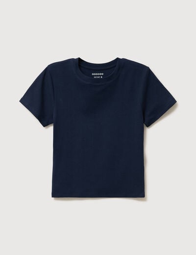 T-shirt ajust&eacute; col rond manches courtes bleu marine femme