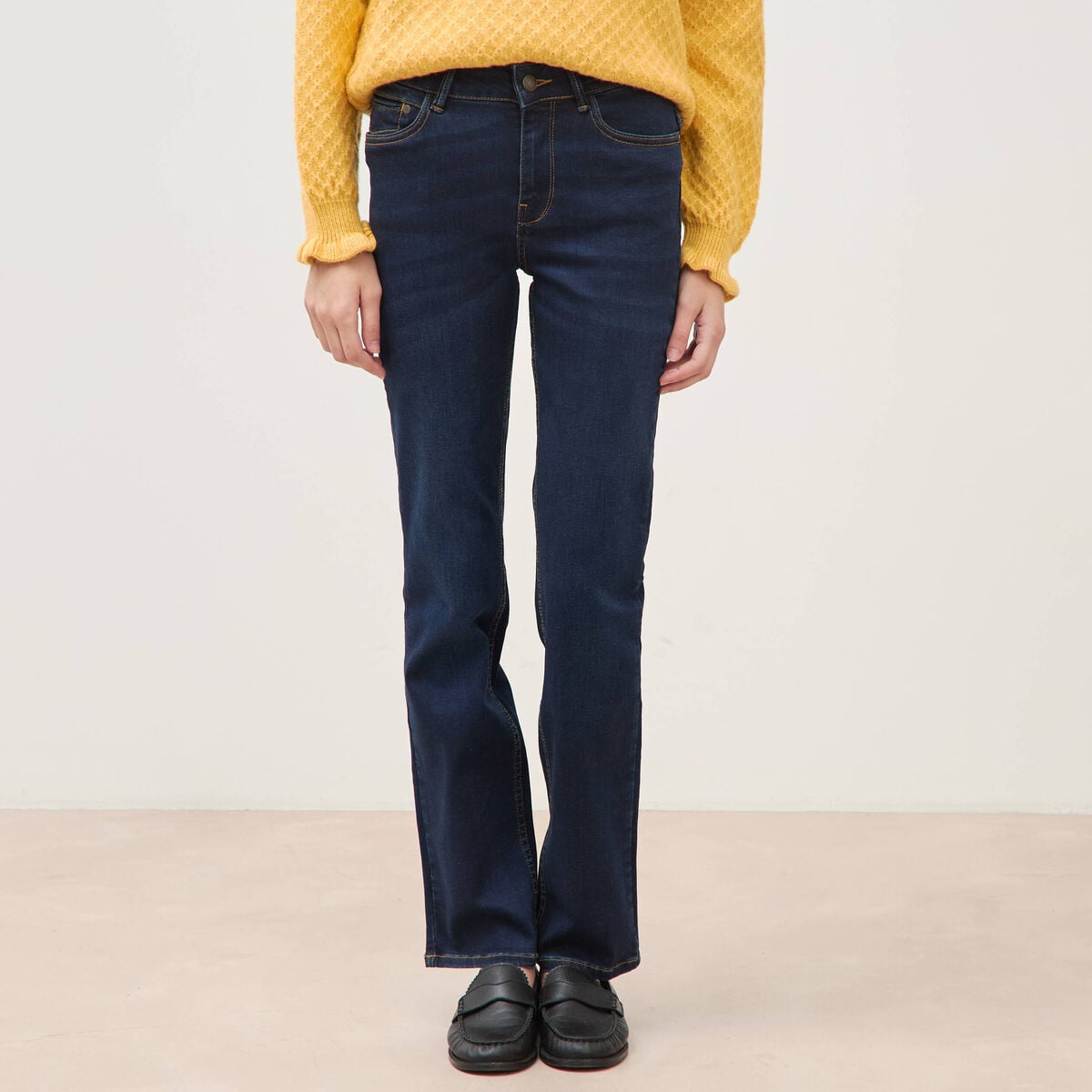 Jeans regular taille haute denim brut femme
