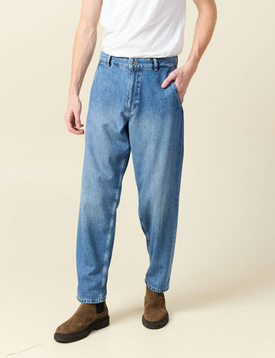 Chino droit longueur 32 en coton denim stone homme