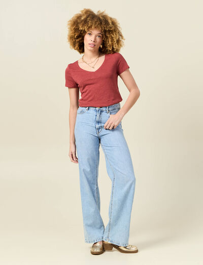 T-shirt manches courtes rouge foncé femme