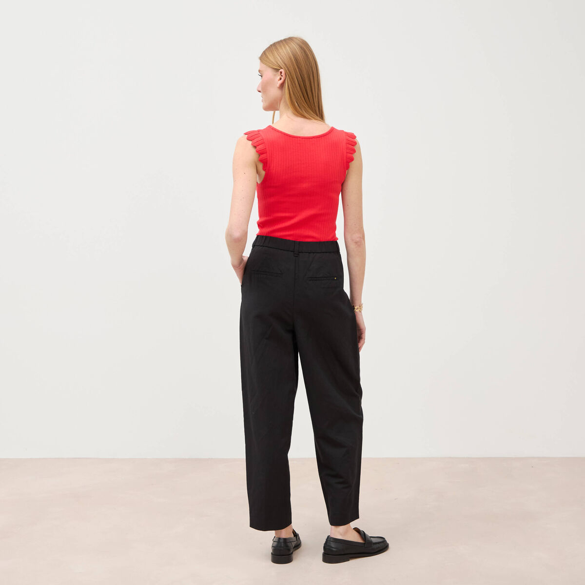 Pantalon barrel coupe loose taille haute noir femme