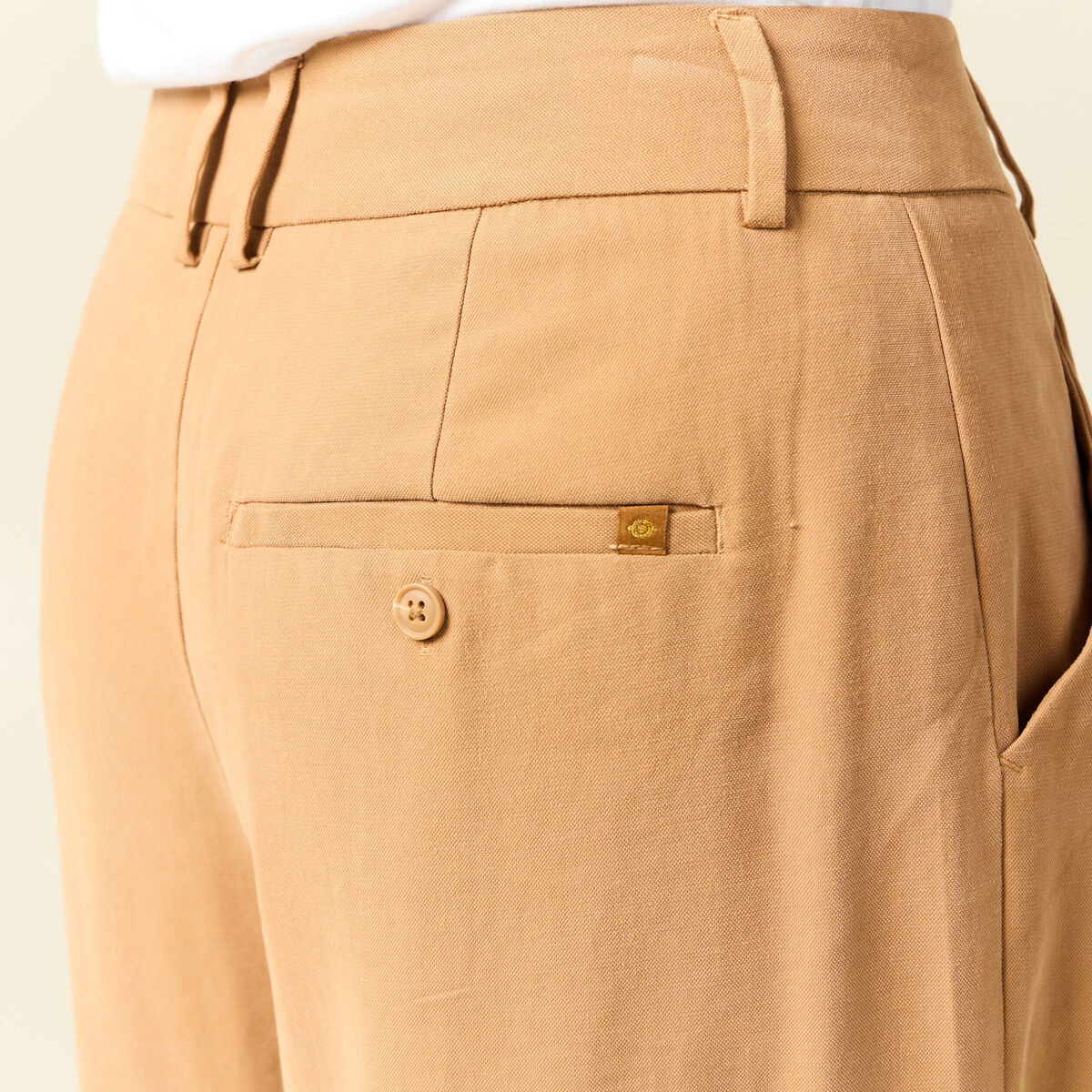 Pantalon large taille haute marron clair femme