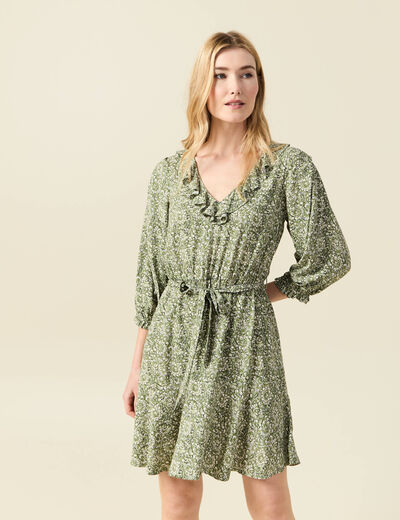 Robe évasée ceinturée vert kaki femme