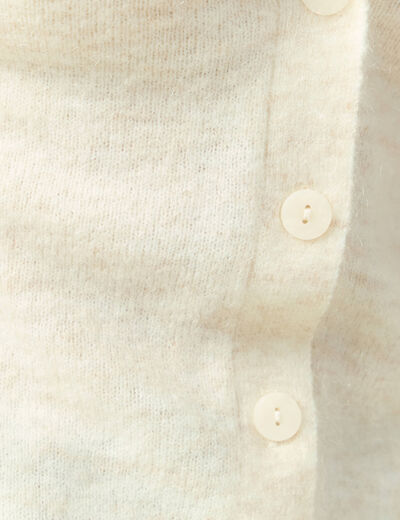 Gilet ajour&eacute; col V manches longues creme femme