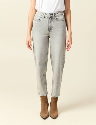 Jeans barrel slouchy taille haute 7/8ème denim gris clair femme