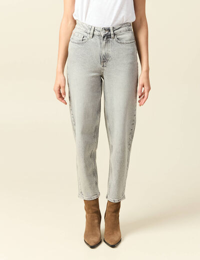 Jeans barrel slouchy taille haute 7/8ème denim gris clair femme