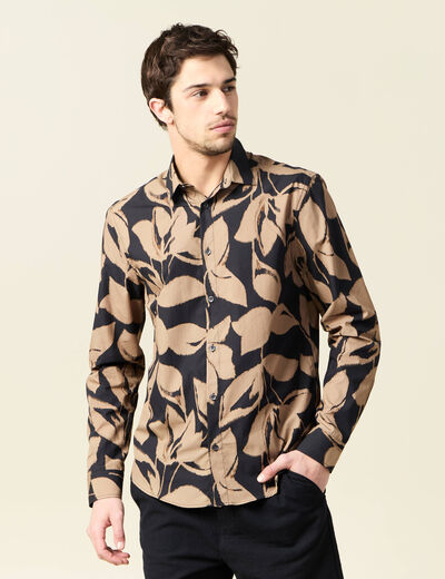 Chemise manches longues marron homme