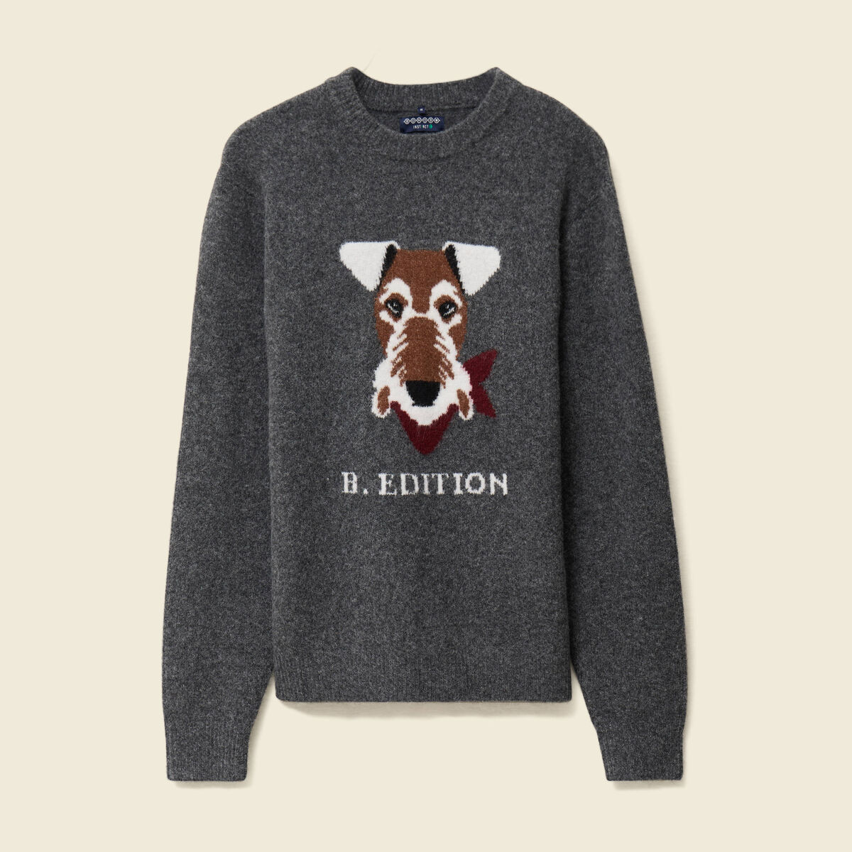 Pull col rond manches longues gris fonc&eacute; homme