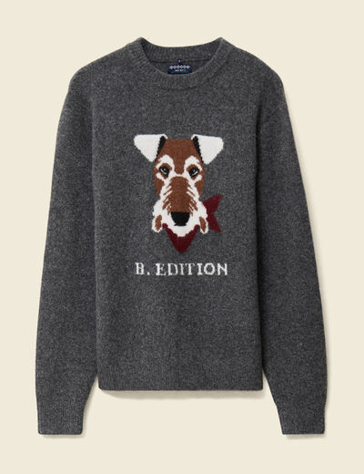 Pull col rond manches longues gris fonc&eacute; homme