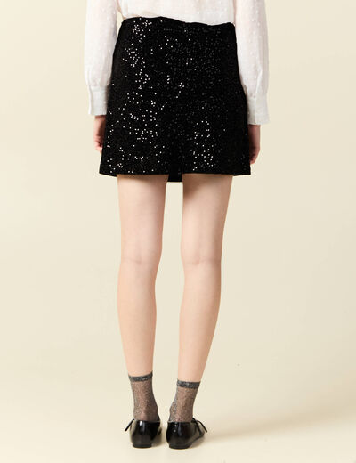 Jupe droite velours sequins noir femme