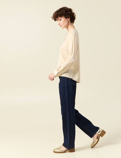 Blouse manches longues satin creme femme