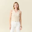 Débardeur tricot sans manches creme femme
